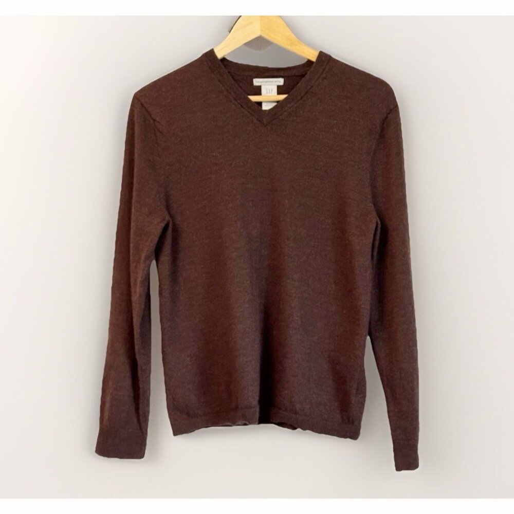 Gap Brown Merino Wool Y2K V-Neck Sweater Women’s Medium Minimalist Quiet Luxury
